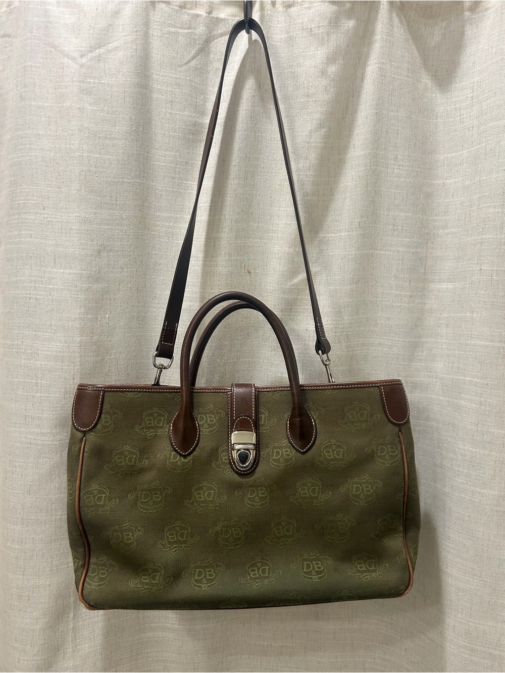 Dooney & Bourke Olive Canvas Tote with Brown Leather Trim